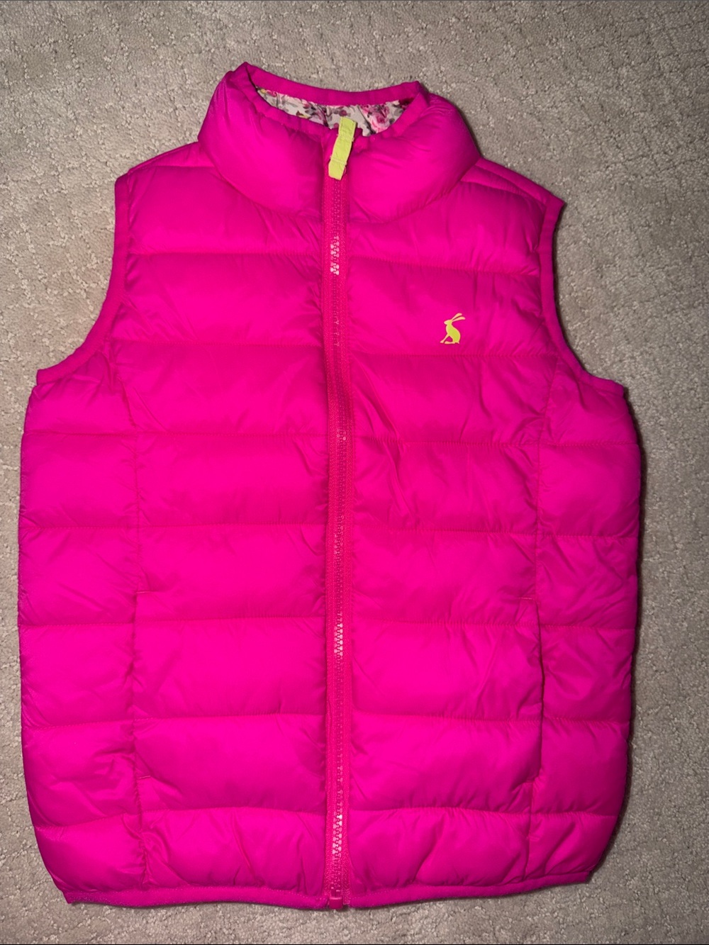 Joules Hot Pink Puffer Jacket with Floral Lining
